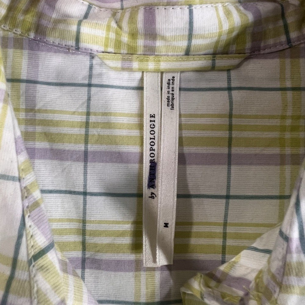 Anthropologie Oversized Boyfriend Pajama Top Sz M Plaid‎  Cotton Short Sleeve PJ - Picture 6 of 10